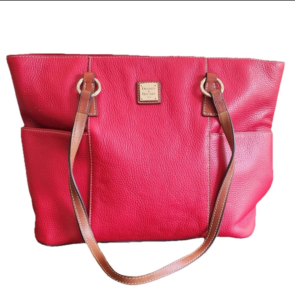 Dooney & Bourke Red Tote with Brown Straps